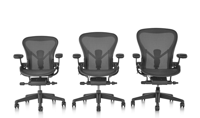 The three sizes of Aeron office chairs