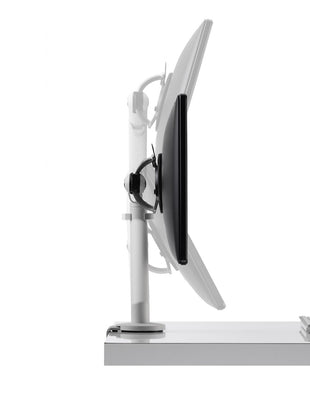 Illustration of height and tilt available on Flo monitor arm