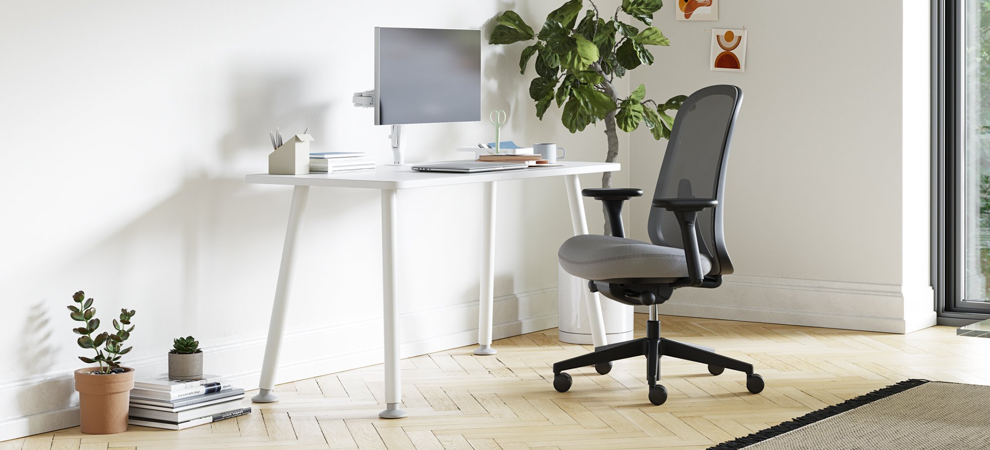 Grey Lino Chair at a white Memo desk