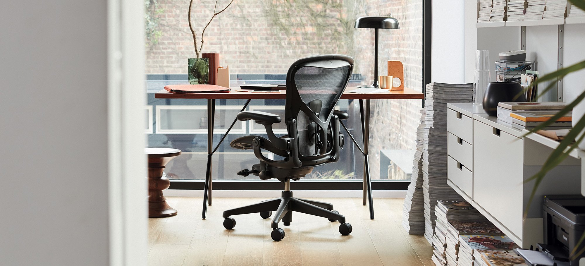 A Graphite Aeron in a home office environment