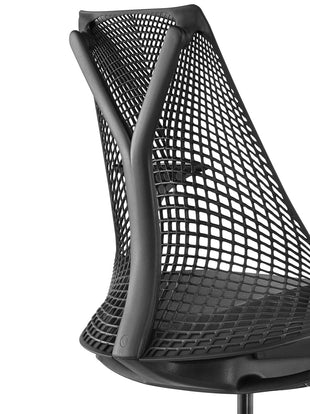 Detailed view of the back of a black Sayl chair