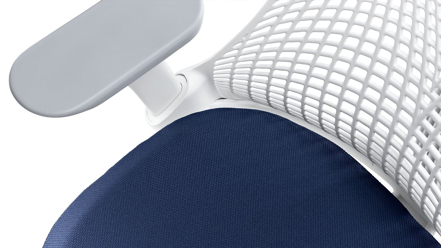 Detailed view of the seat, back and arms of a Sayl office chair