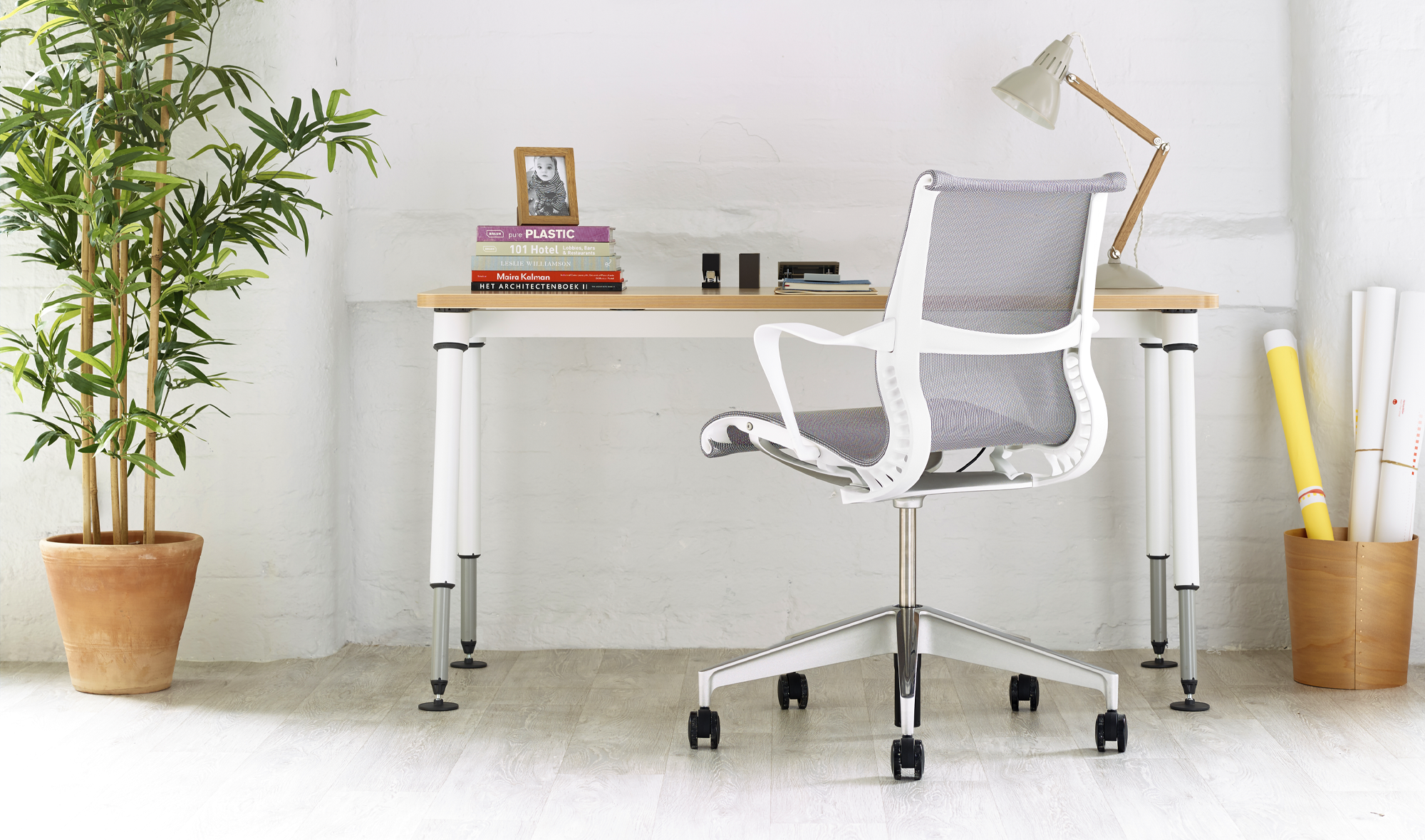 Grey Setu chair in a home office environment